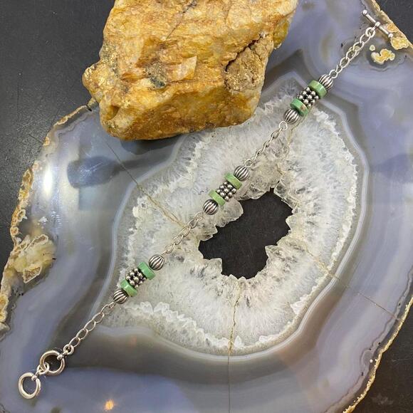 Carolyn Pollack Sterling Green Turquoise Disc Bead Decorated Link Bracelet - Picture 4 of 10